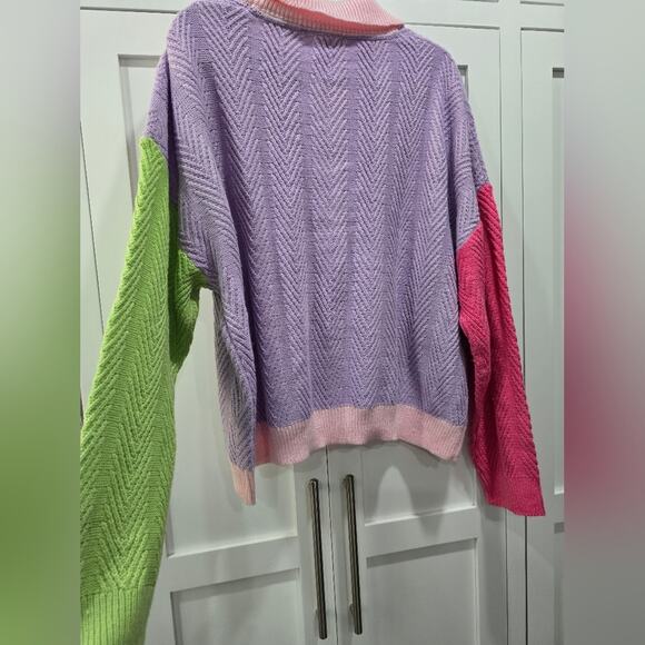 Bibi Colorblock Collared Sweater – XL - Picture 8 of 16